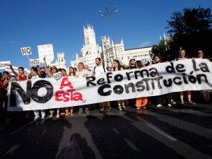Making themselves heard: Protesters in Madrid against the reform of the constitution.