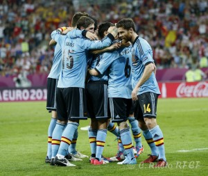 Spain's players celebrate.